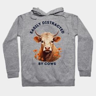 Easily Distracted by Cows Retro Design | Funny Cow Lover Hoodie